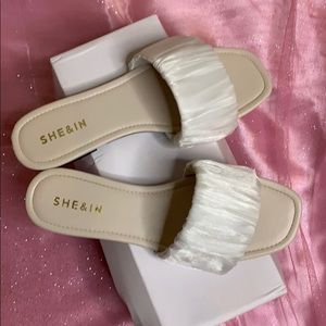 Brand-new. High Quality. White Satin Sandals